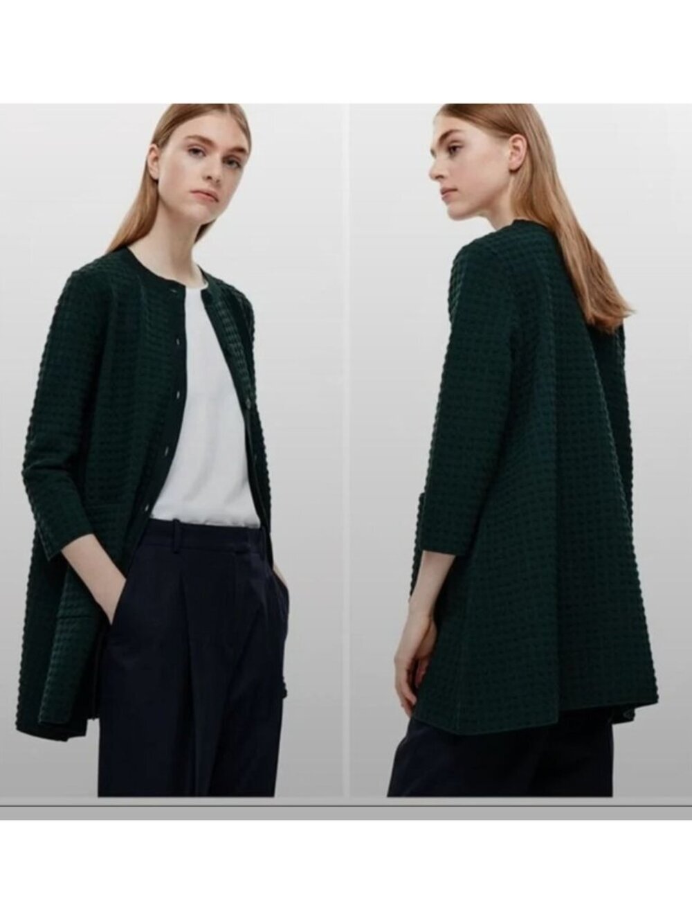 Cos textured knit cardigan green
